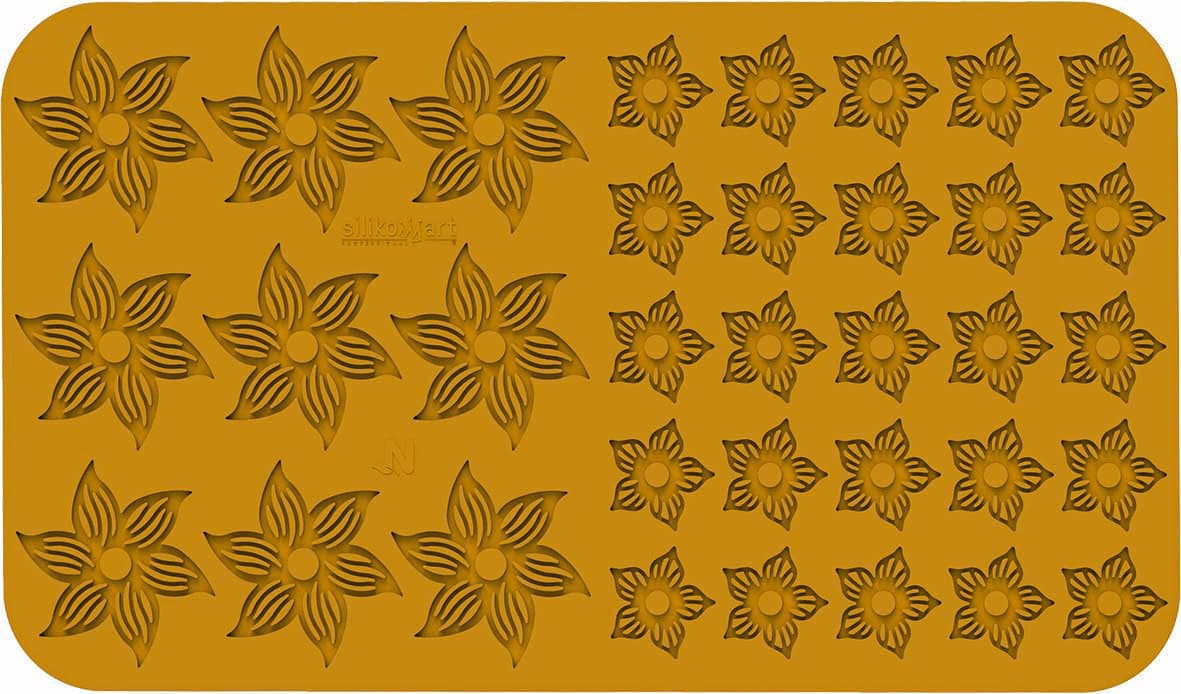 MOULE FLEXIBLE SILIKOMART PROFESSIONNEL 9 GRANDES FLEURS ET 25 PETITES FLEURS - GAMME NATURAE