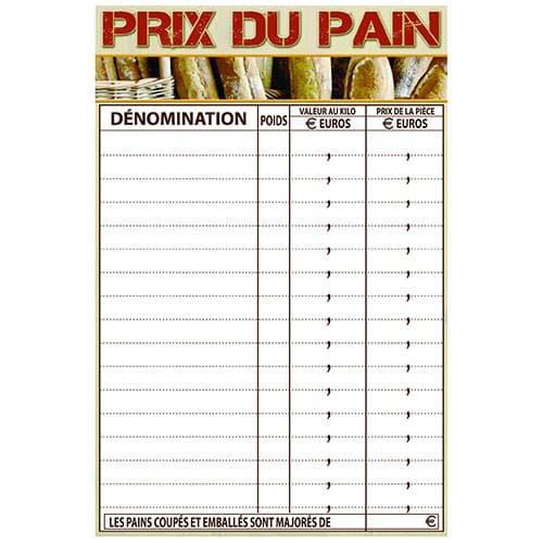 PANCARTE \"PRIX DU PAIN\" 400x300