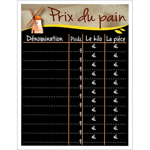 PANCARTE \"PRIX DU PAIN\" 300x400