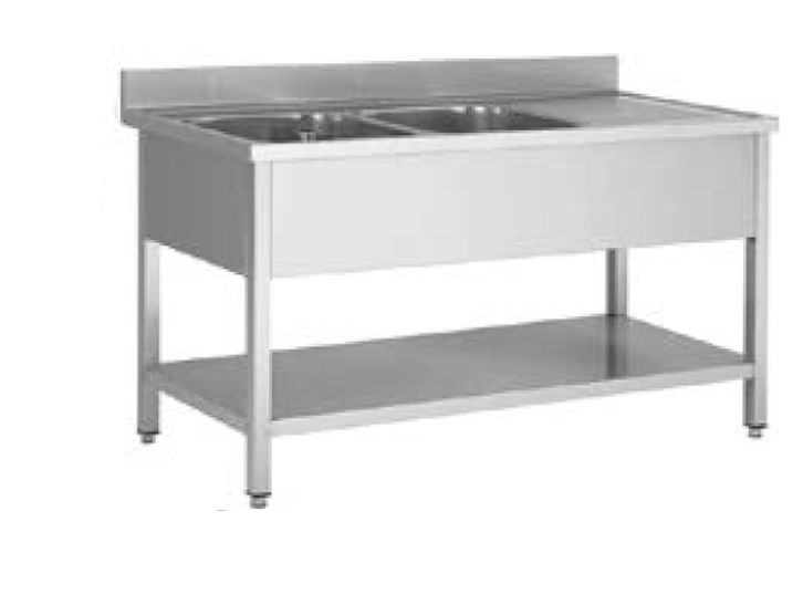 PLONGE INOX 1400X600X850 2 BACS-EGOUTTOIR A DROITE