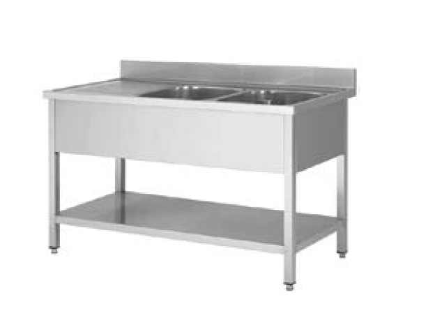 PLONGE INOX 1400X600X850 2 BACS-EGOUTTOIR A GAUCHE
