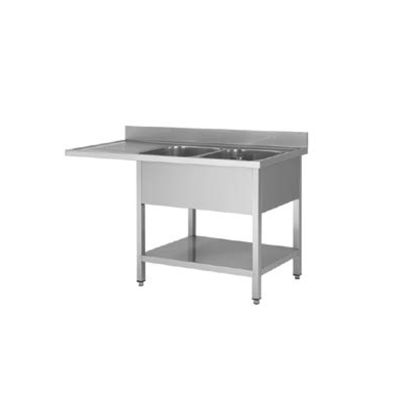 PLONGE INOX 1600X600X850 2 BACS-EGOUTTOIR A GAUCHE